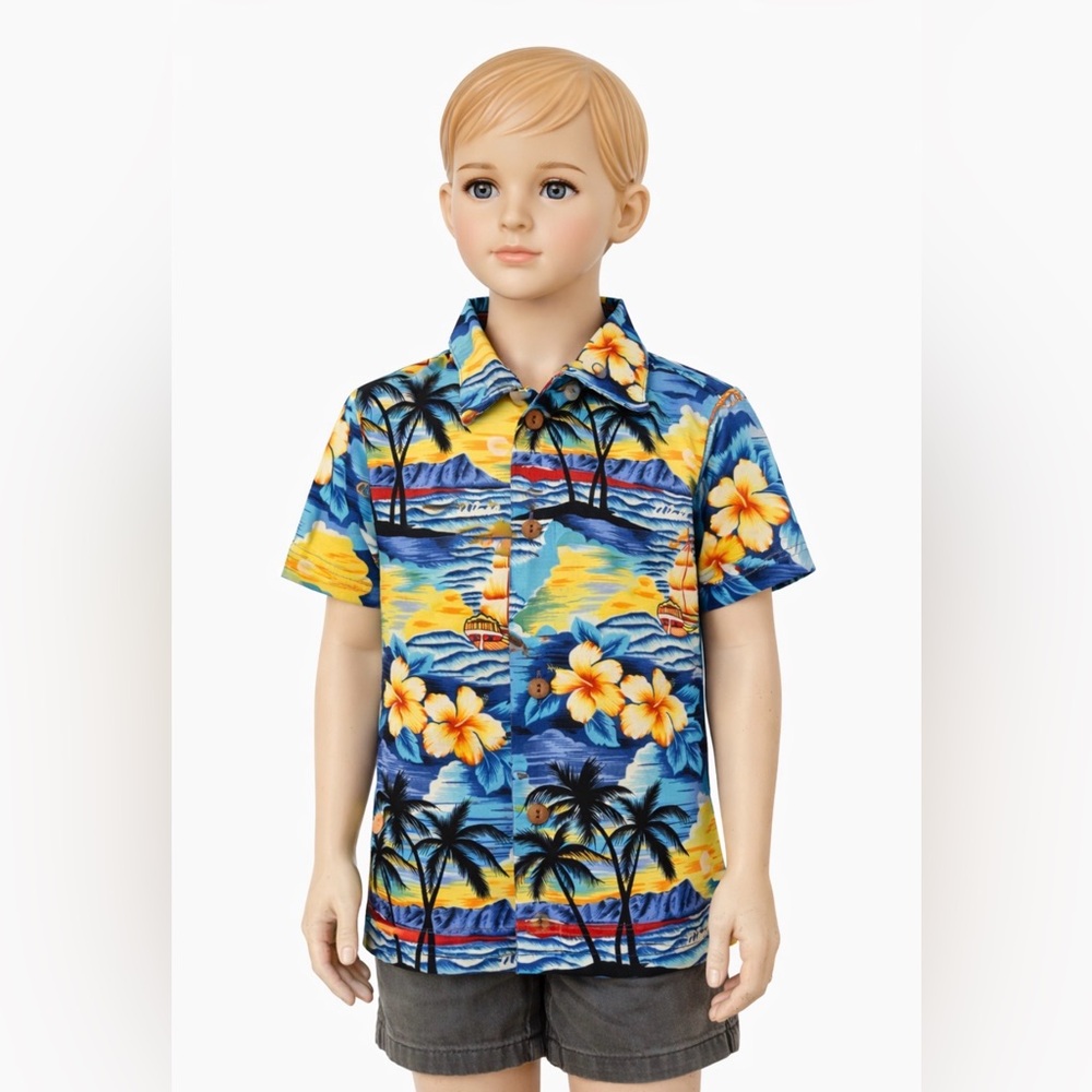 KY'S Hawaiian Floral Shirt Child Size 6 100% Cotton Beach Vacation Holiday
